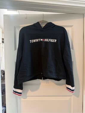 Tommy Hilfiger black Hoodie with Logo and Red-White-Blue Trim